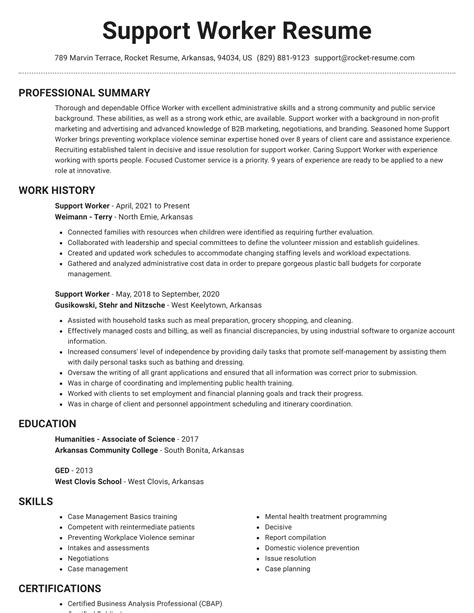 Support Worker Resumes Rocket Resume