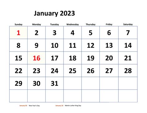 Printable Free January 2023 Calendar With Holidays Pdf