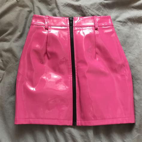 neon pink vinyl zip mini skirt from pretty little depop pink leather skirt mini skirts