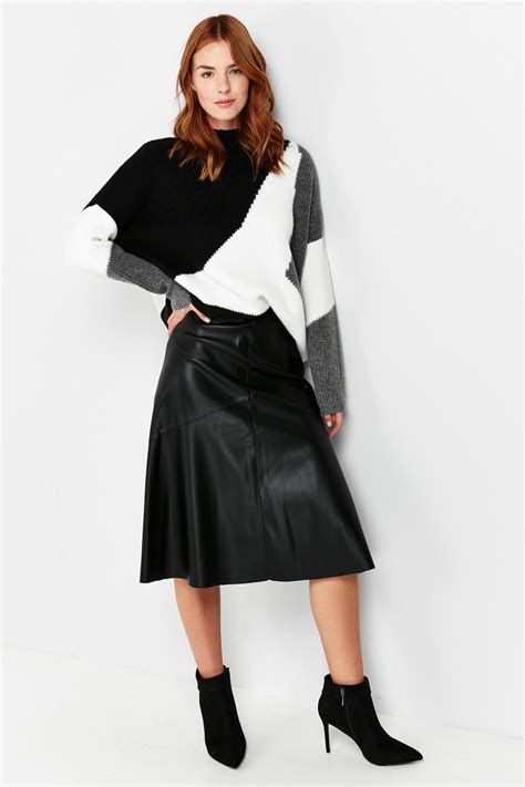 Black Faux Leather A Line Skirt Wallis Uk