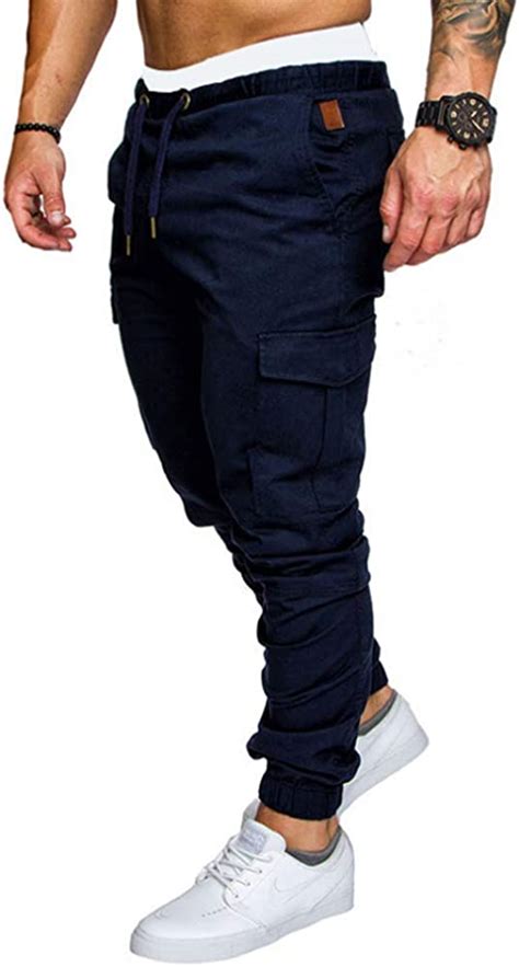 Mens Slim Fit Stretch Twill Jogger Cargo Pants Casual Drawstring