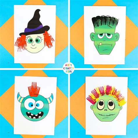 Fork Painted Monster Hair Halloween Craft For Kids Arty Crafty Kids