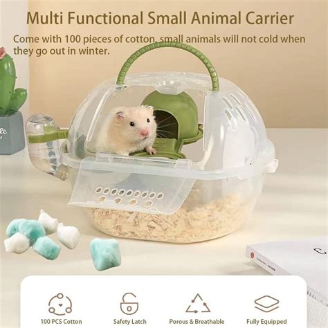 Hamster Carrier With Water Bottle Small Animal Pet Travel Cage Carriers