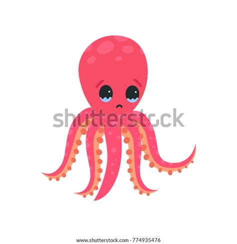 Sad Octopus Character Tears His Eyes Stock Vector Royalty Free