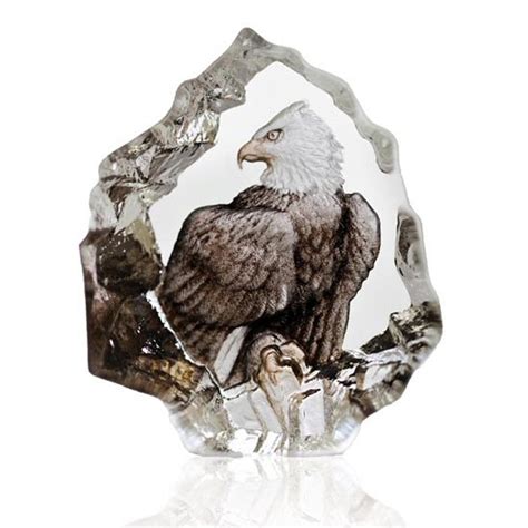 Mini Bald Eagle Etched Crystal Sculpture By Mats Jonasson Art Glass Crystal Figurine