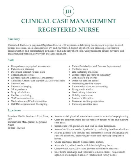 Clinical Registered Nurse Case Manager Resume Example