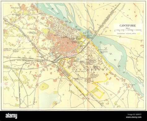 British India Cawnpore Kanpur City Plan Showing Cantonment 1924 Old