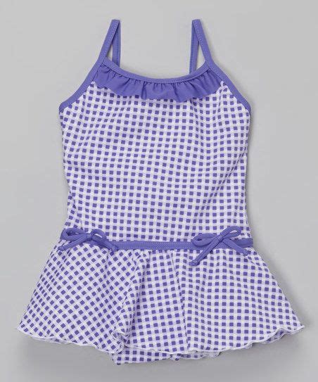 Lemons And Limes Kids Swimwear Purple Gingham Skirted One Piece Infant
