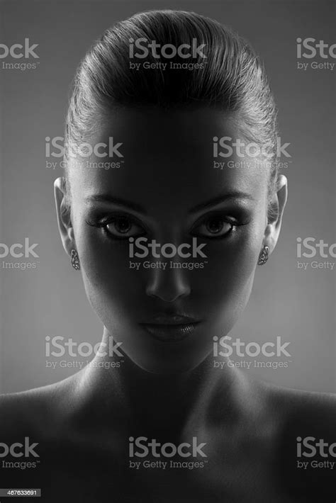 Portrait Of Beautiful Woman In Black White Stock Photo Download Image