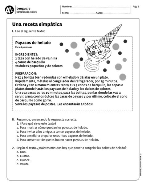 Una Receta Simpática Comprensión Lectora Texto Instructivo Para