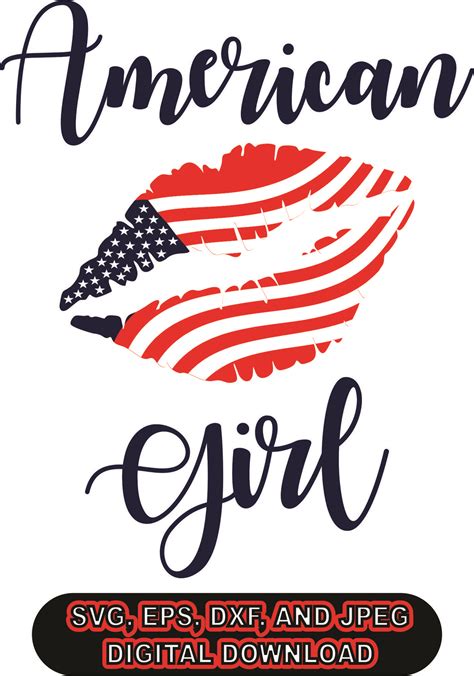 4th of July American Girl SVG, DXF, EPS, and Jpg Files for Cutting