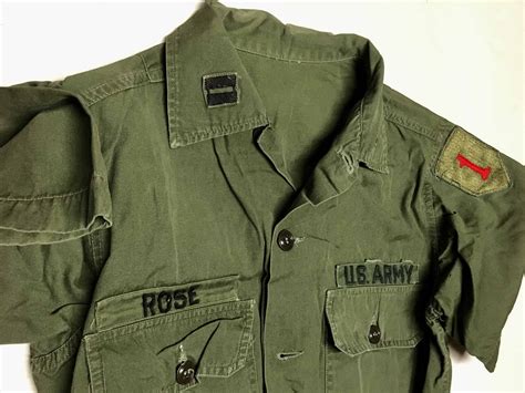 Us Army Vietnam War Poplin Utility Shirt Patched 1st Division Captain