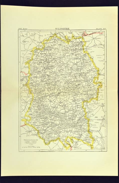 Antique Wiltshire Map Of Wiltshire County England United Kingdom
