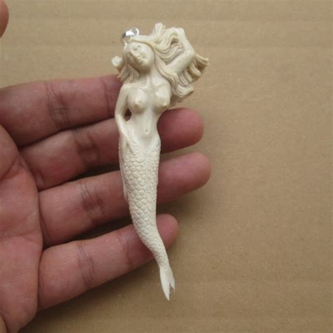 3 D Mermaid Carved Antler Pendant Deer Horn Bali Bone Carving Etsy