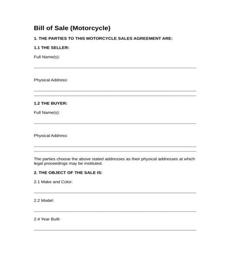 Free 6 Motorcycle Bill Of Sale Forms In Pdf Ms Word
