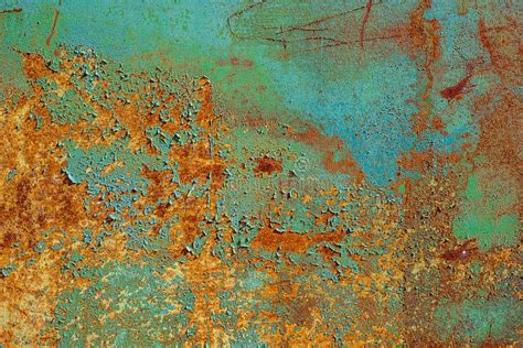 Texture Of Rusty Metal Painted Green Which Becames Orange From Rust