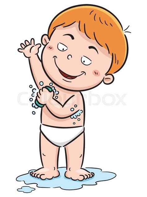 Vector Illustration Of A Boy Taking A Shower Cartoon Stock Vector