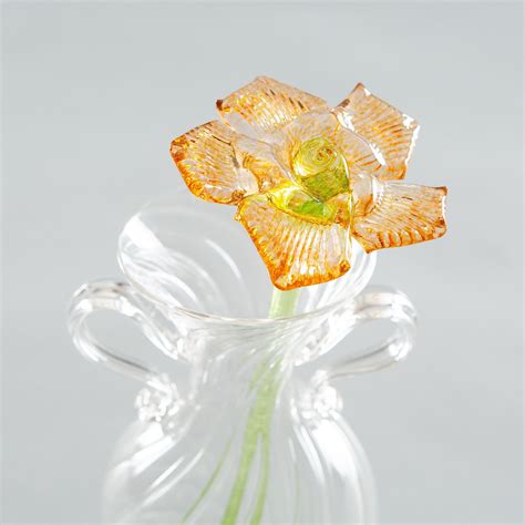 Flor de cristal de ámbar flor con tallo arte de la flor Etsy