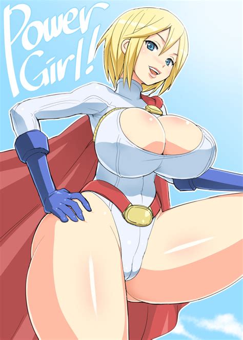 Otoi Rekomaru Power Girl Dc Comics 1girl Blue Eyes Breasts Cape Gloves Huge Breasts