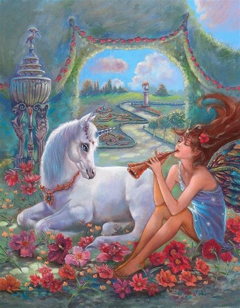 Flute Fairy Unicorn And Fairies Unicorn Fantasy Fairy Paintings