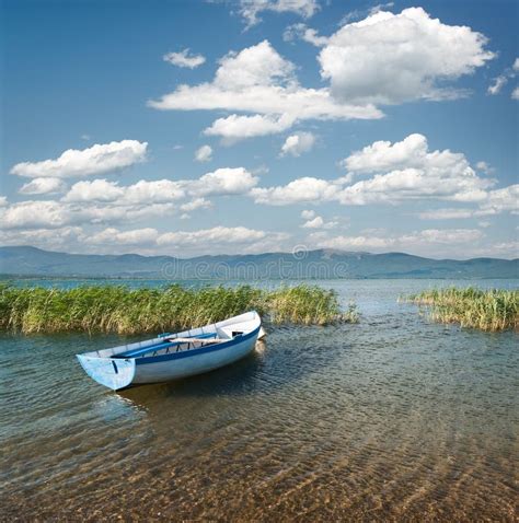 Boat On Lake Prespa Stock Photo Image Of Panorama Beauty 21576378