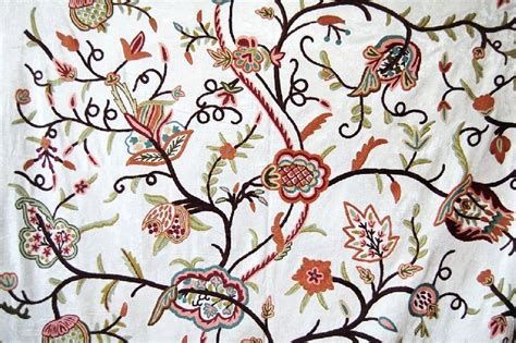 Velvet Crewel Embroidered Fabric White Multicolor Width 56 At Best