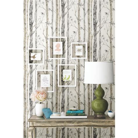 Roommates Birch Trees White And Brown Floral Vinyl Peel And Stick