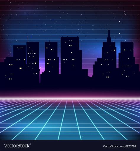 80s Retro Sci Fi Background With City Silhouette Vector Image