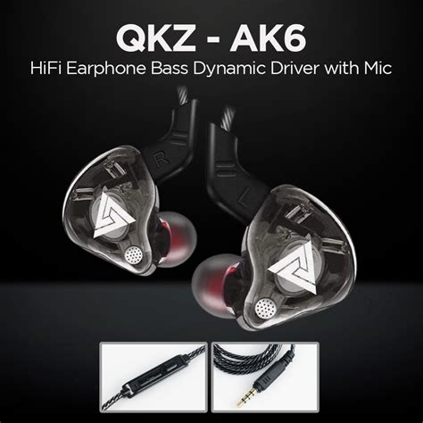 Qkz Hifi Earphone Bass Dynamic Driver With Mic Qkz Ak6 Black