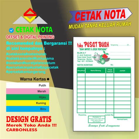 Jual Nota Buah Custom 14f 3 Ply 1 Buku 1warnanomor Jakarta Barat