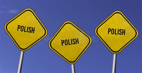 Polish Three Yellow Signs With Blue Sky Background Stock Image