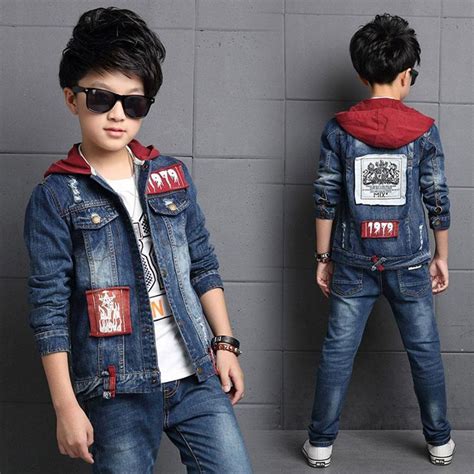 Boy Denim Clothes Set Top Quality Cool Hooded Jacket And Jeans In 2020