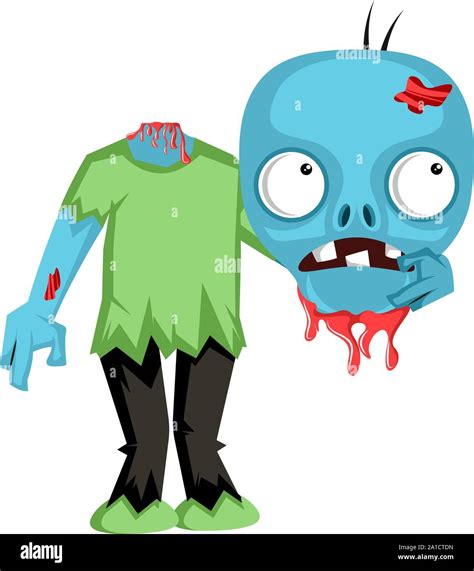 Zombie Holding Head Illustration Vector On White Background Stock
