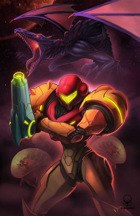 Samus Aran Metroid And Ridley Metroid And 1 More Drawn By