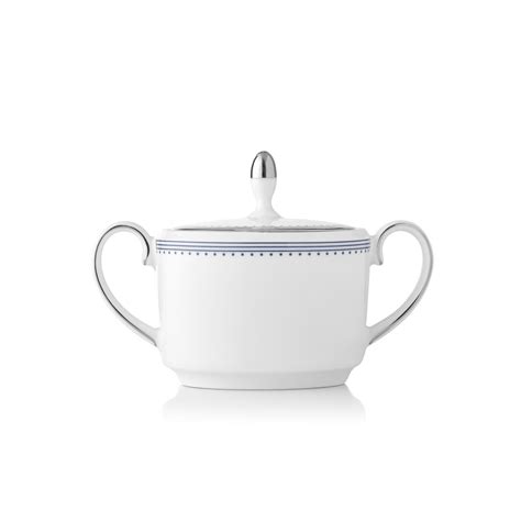 Echoing the decorative touches that transform a bridal gown, grosgrain's pure white bone china is adorned with a border of textured platinum ribbon. Vera Wang Wedgwood Grosgrain Indigo Covered Sugar ...
