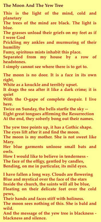 The Moon And The Yew Tree Sylvia Plath Inspirational Words Words Poems