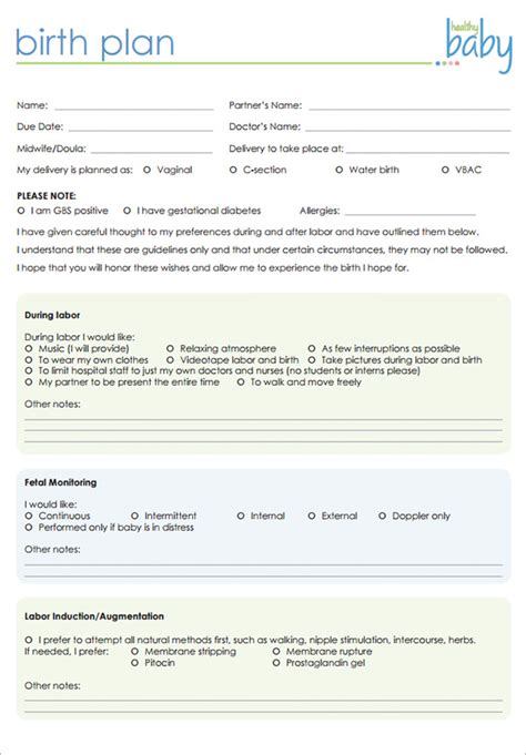Free 23 Sample Birth Plan Templates In Pdf Ms Word Apple Pages