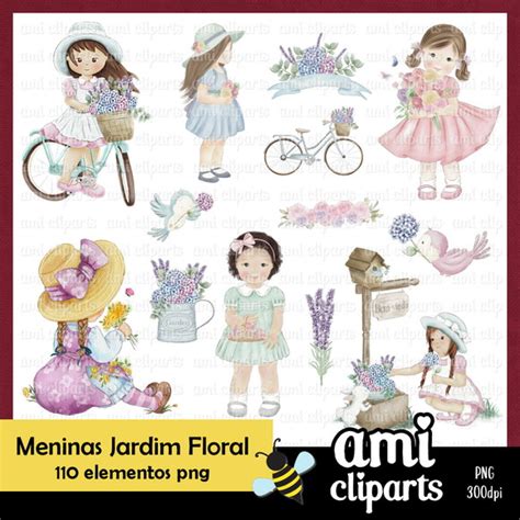 Kit Digital Meninas No Jardim Aquarela Elo7 Produtos Especiais