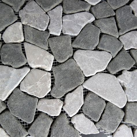 Grey Black Flat Stone Pebble Mosaic Tile Wall Floor Kitchen Bathroom