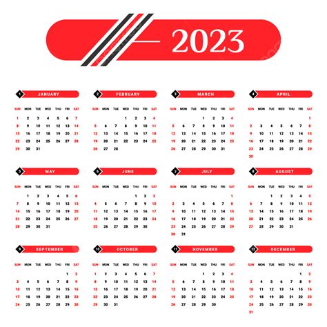 2023 Calendar With Red And Black Unique Style Calendar Calendar 2023