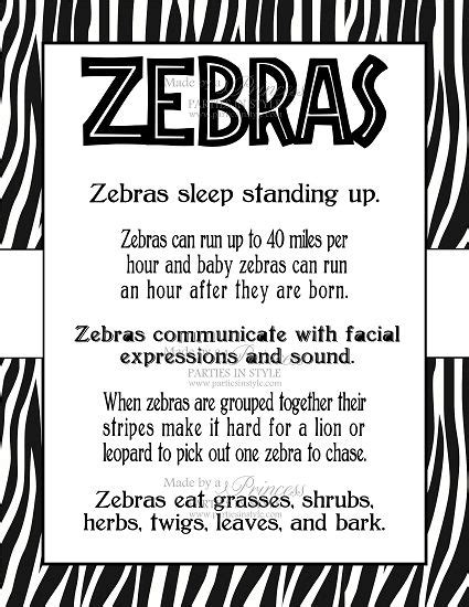 Safari Wild Adventure Printable 8x10 Zebra Facts Poster Fun Facts For