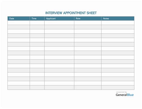 Interview Appointment Sheet Template in Excel (Striped)