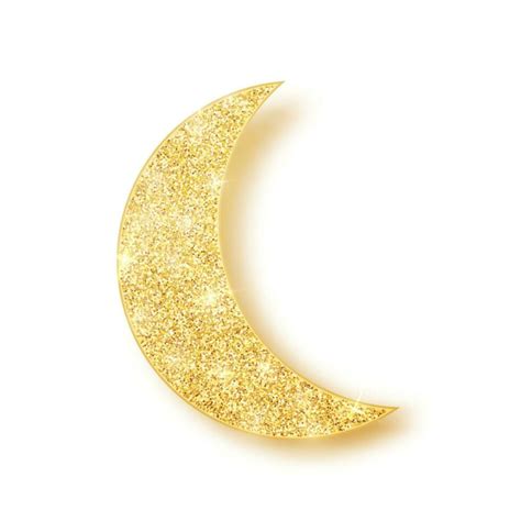Gold Shiny Glitter Glowing Half Moon With Shadow Isolated On White