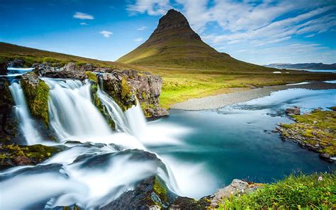 Iceland Mountain Peak Waterfall River Hd Wallpaper Peakpx