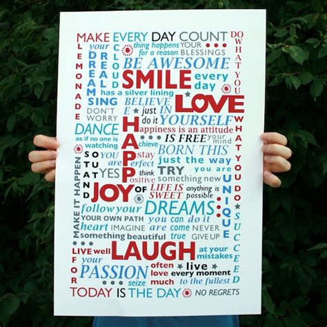 Items Similar To Be Happy Poster Typography Print Large Size Red On Etsy