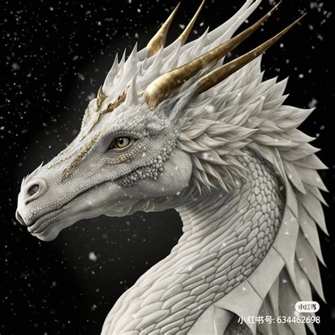 A White Dragon With Long Horns And Gold Spikes On Its Head