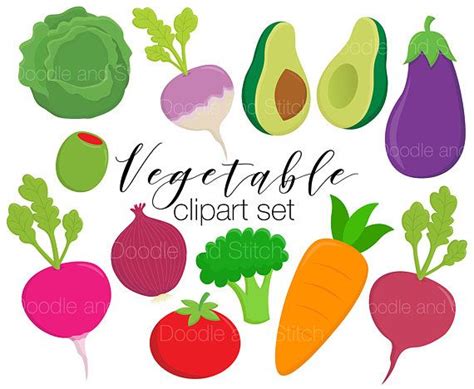 Vegetable Clipart Set Veggie Clip Art Pictures Veg Vector Illustrations