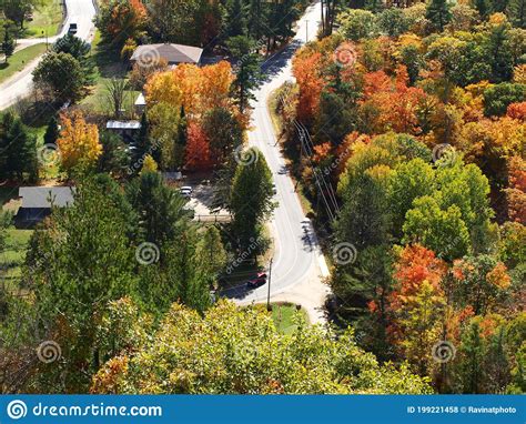 Dorset Seen From Above During A Bright Fall Day Ontario Canada Stock