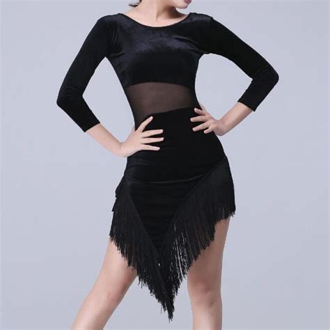 2020 black tassel stage costume latin dance dress women asymmetrical fringe dress plus size