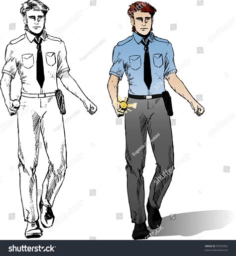 Policeman Illustration Comic Style Lineart Colored Stock Vektorgrafik